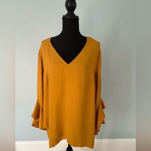 Elegant Mustard V-Neck Women's Top